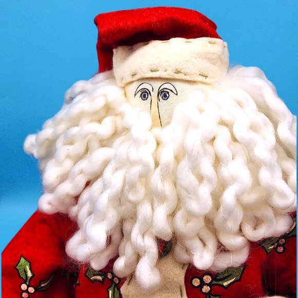 Tender Heart Treasures JOY Santa Shelf Sitter 24” Fabric Holly Coat 2003 Decor - Picture 5 of 12